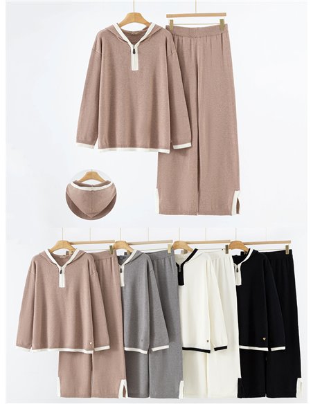 Conjunto Sudadera punto contraste capucha + Pantalón abertura