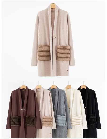 Cárdigan bolsillos de pelo sintético