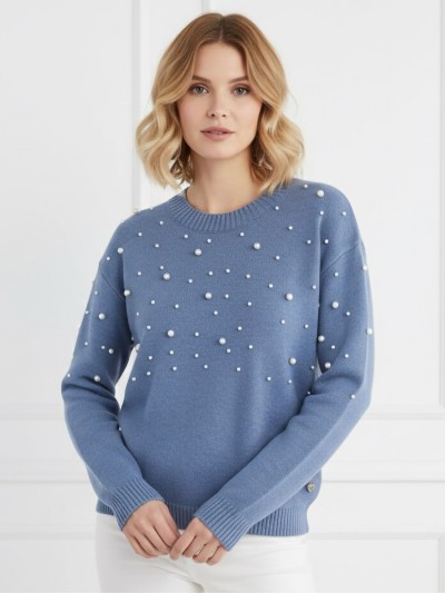 Jersey con perlas cuello redondo