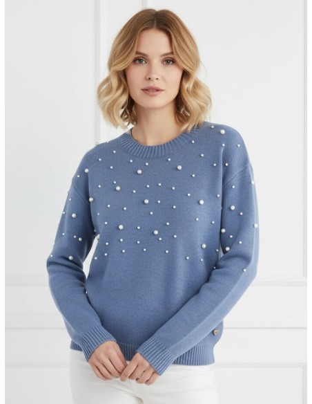 Jersey con perlas cuello redondo