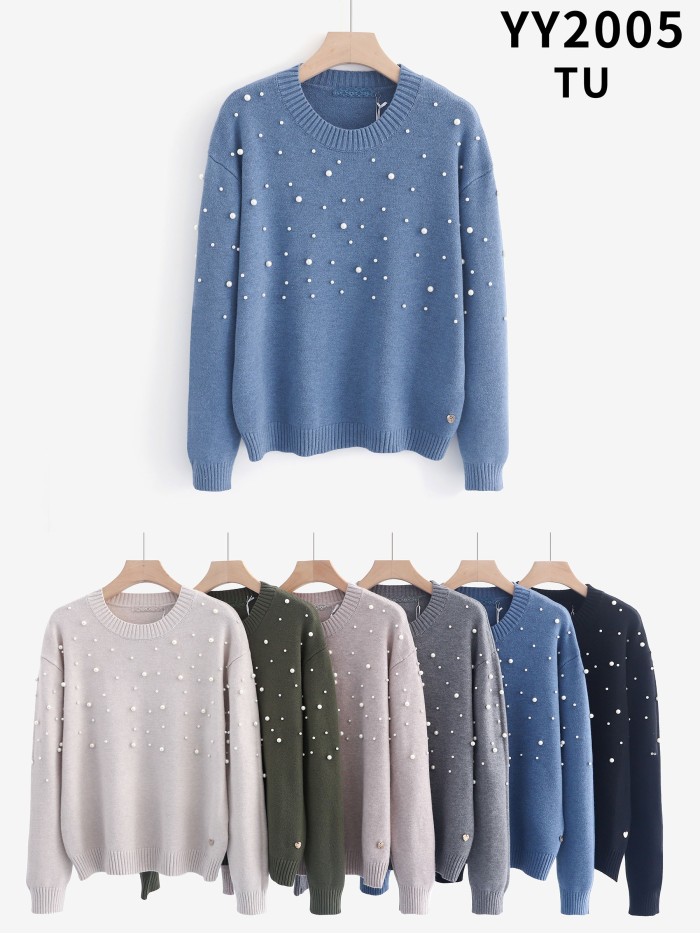 Jersey con perlas cuello redondo