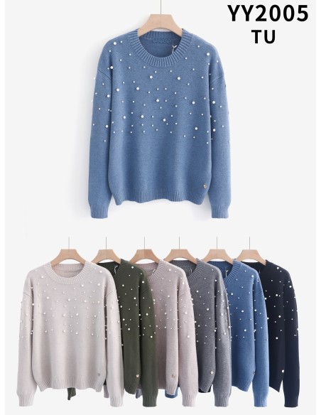 Jersey con perlas cuello redondo