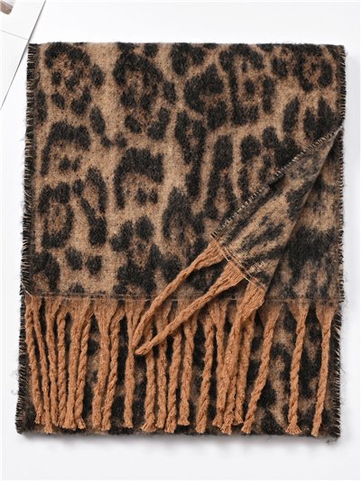 Bufanda animal print con flecos