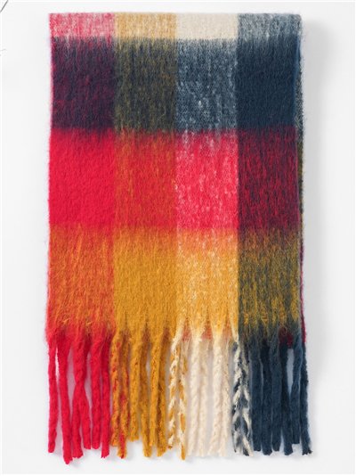 Bufanda cuadros multicolor con flecos