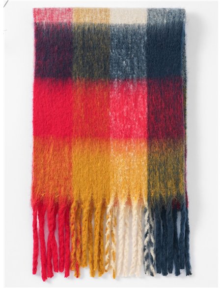 Bufanda cuadros multicolor con flecos