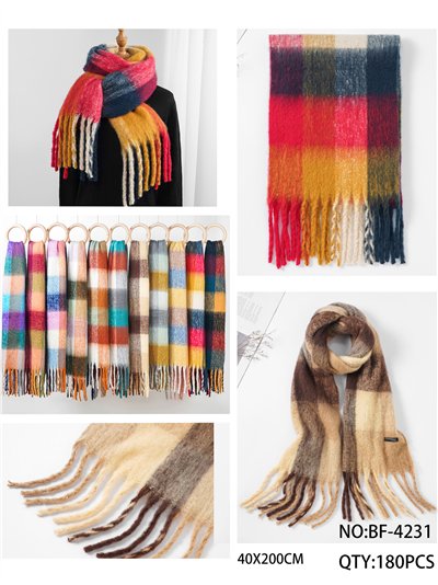 Bufanda cuadros multicolor con flecos 2