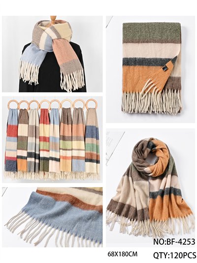 Bufanda rayas multicolor con flecos 2