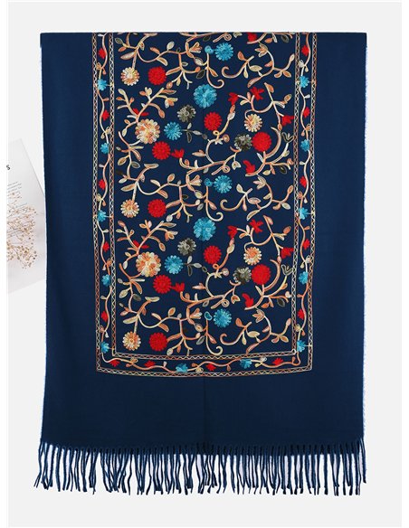 Bufanda bordada floral con flecos