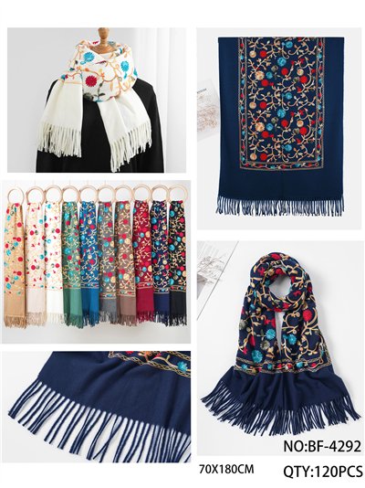 Bufanda bordada floral con flecos 2