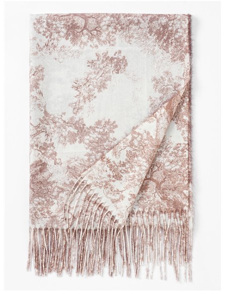 Toile de Jouy fringed scarf