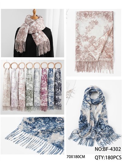 Bufanda toile de Jouy con flecos 2