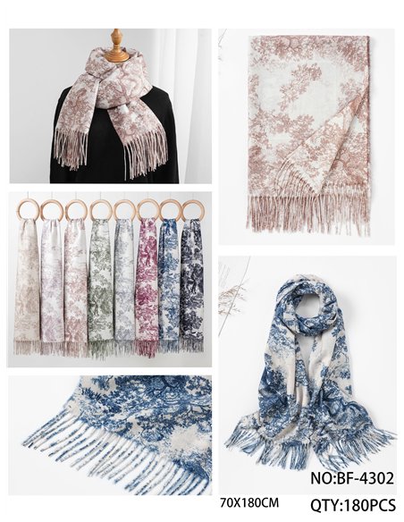 Toile de Jouy fringed scarf