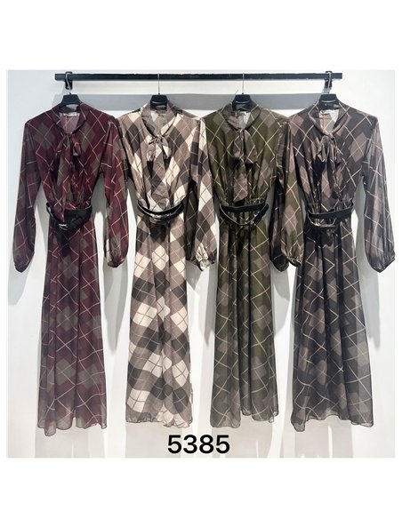 Vestido largo gasa cuadros lazo