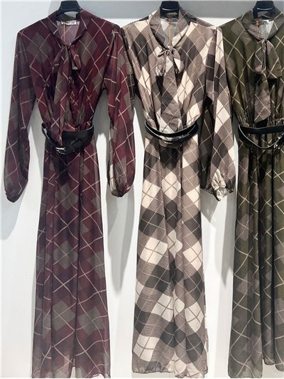 Vestido largo gasa cuadros lazo 2