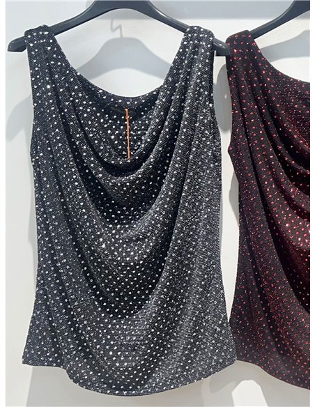 Top fiesta escote drapeado con glitter