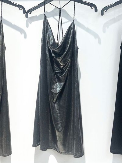 Vestido corto fiesta escote drapeado metalizado 2