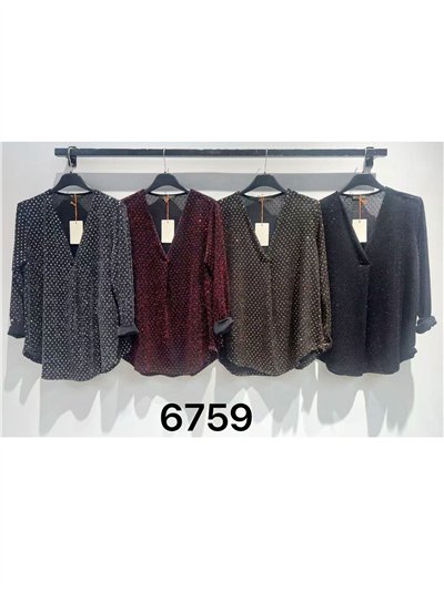 Blusa fiesta escote pico con glitter