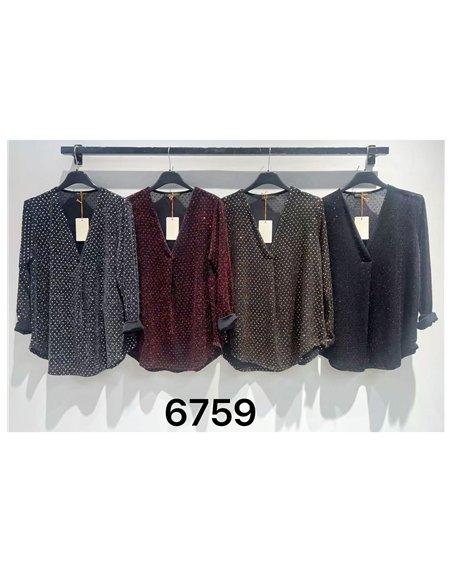 Blusa fiesta escote pico con glitter