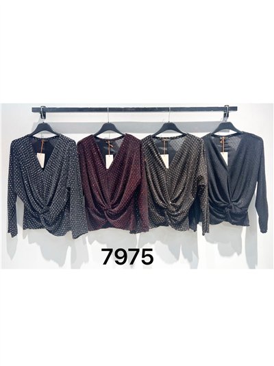 Blusa cruzada fiesta nudo frontal con glitter