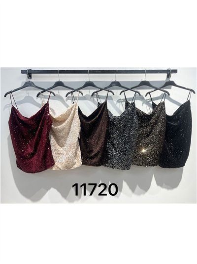 Top lencero fiesta escote drapeado de lentejuelas