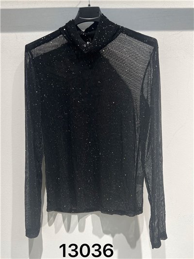 Camiseta semitransparente fiesta cuello perkins con glitter