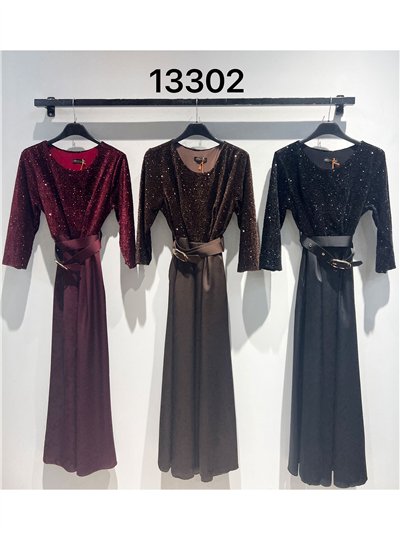 Vestido largo fiesta lentejuelas con cinturón