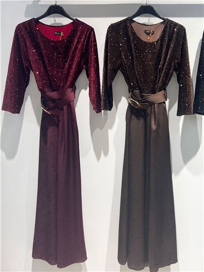 Vestido largo fiesta lentejuelas con cinturón 2