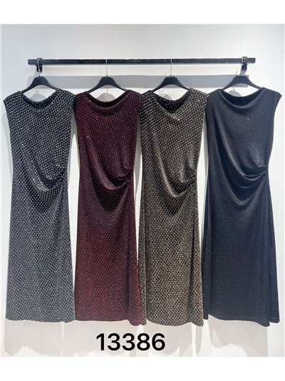 Vestido largo fiesta frunces con glitter