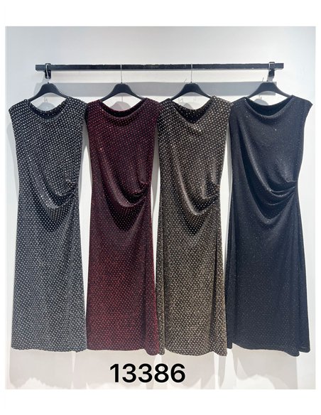 Vestido largo fiesta frunces con glitter