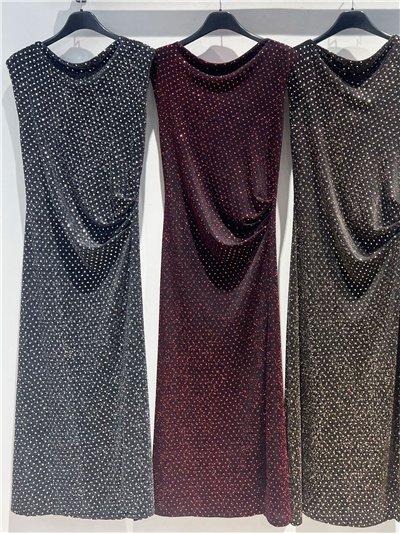 Vestido largo fiesta frunces con glitter 2