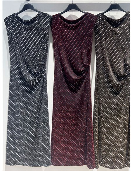 Vestido largo fiesta frunces con glitter