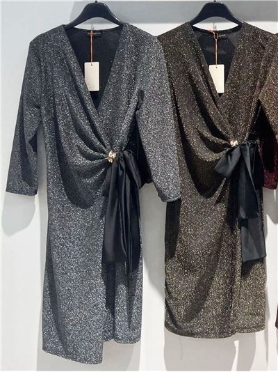 Vestido fiesta cruzado de lurex con lazo satinado 2