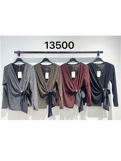 Blusa fiesta cruzada de lurex con lazo satinado