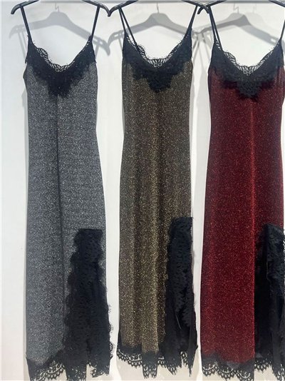 Vestido largo lencero fiesta de lurex con encaje 2