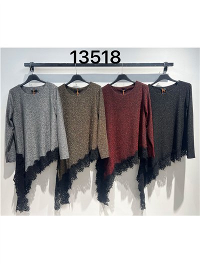 Blusa fiesta de lurex bajo asimétrico con encaje