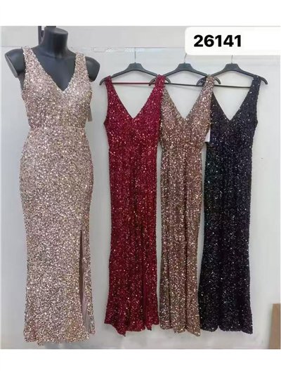 Vestido largo fiesta de lentejuelas con abertura