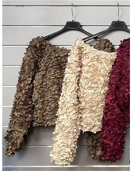 Blusa fiesta de tul flores con relieve