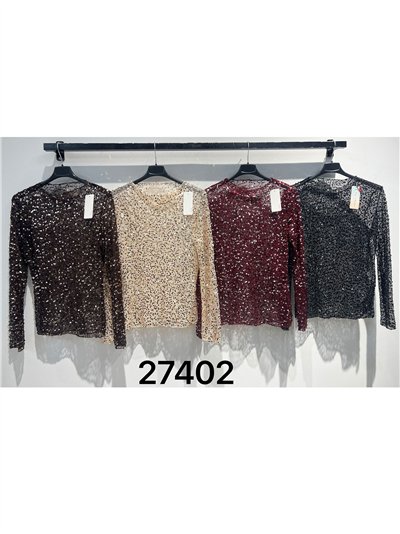 Top transparente fiesta malla con lentejuelas