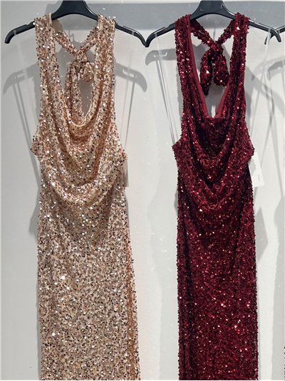 Vestido largo fiesta de lentejuelas cuello halter 2
