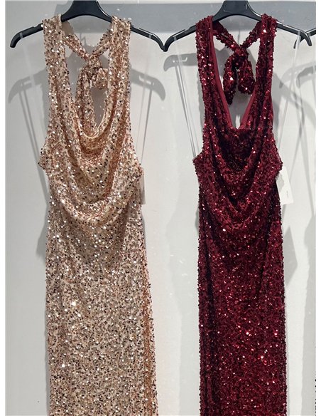 Vestido largo fiesta de lentejuelas cuello halter