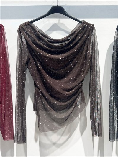 Top fiesta de tul plumeti con escote drapeado 2