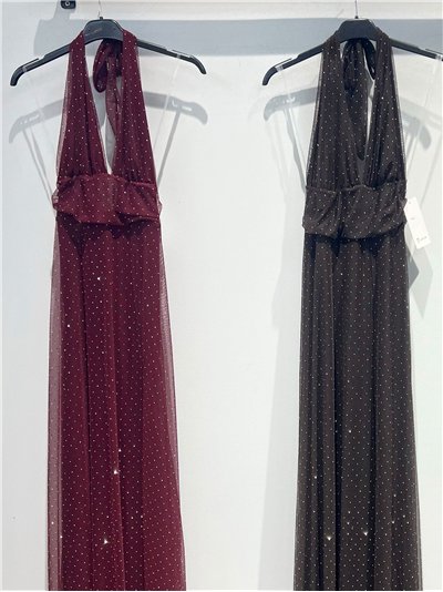 Vestido largo fiesta de tul plumeti cuello halter 2