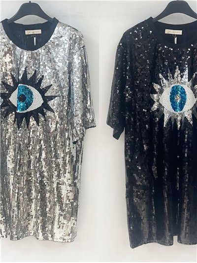 Sequin party dress with eye motif 2