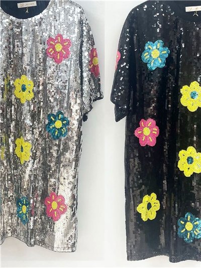 Vestido fiesta de lentejuelas flores 2