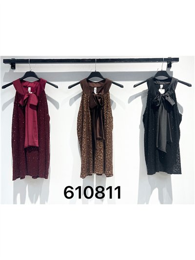 Blusa fiesta cuello lazada con brillo