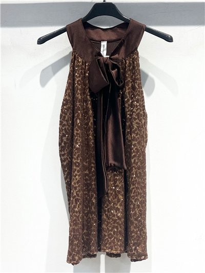 Blusa fiesta cuello lazada con brillo 2