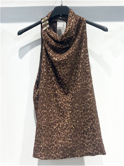 Top fiesta brillo cuello detalle metálico 2