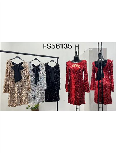 Vestido corto fiesta de lentejuelas con lazo espalda