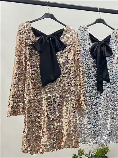 Vestido corto fiesta de lentejuelas con lazo espalda 2