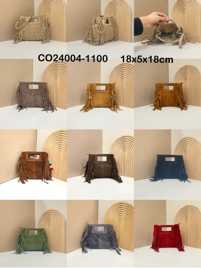 Mini bolso bandolera piel serraje flecos